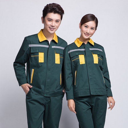 墨綠拼黃色汽修工作服