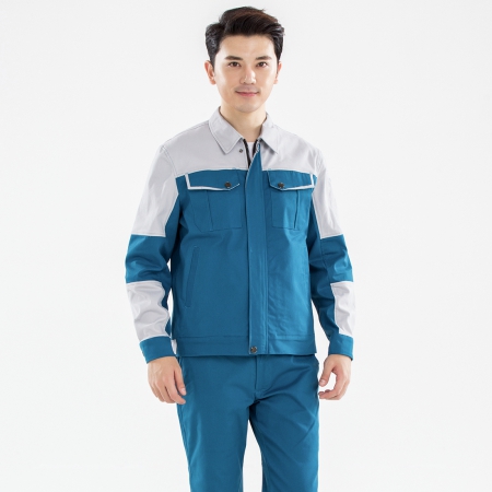 湖藍(lán)色拼淺灰秋季工作服AC20-2