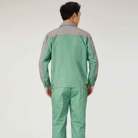 嫩綠拼灰色工作服AC2205-2