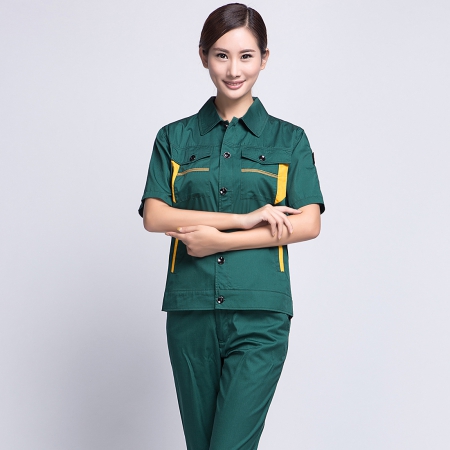墨綠拼黃夏季工作服AD06-3