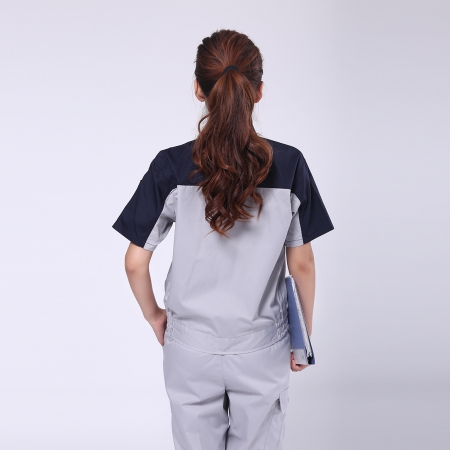 深藍(lán)配淺灰滌棉斜紋靜電服AD079-JD