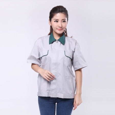 淺灰拼綠色夏季工作服AE217-XJ